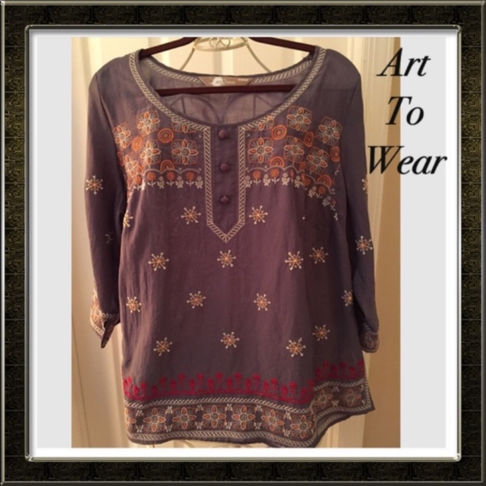 Art To Wear BOHO Embroidered Top NWOTS